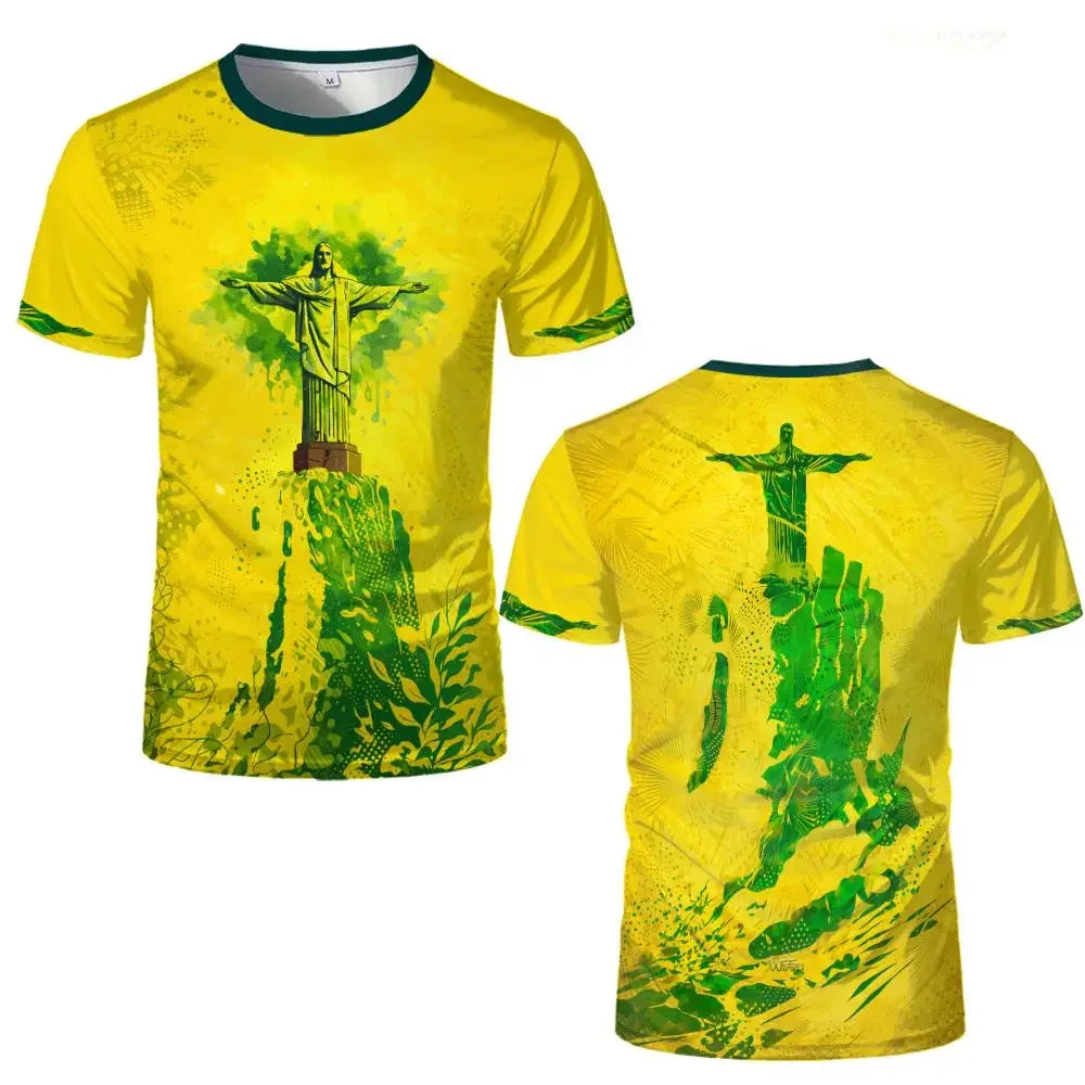 New Brazil Themed T-shirt Men's Brazilian Style Jesus Graphic Sports Jersey Unisex Street Trendy Breathable Short Sleeve Tees