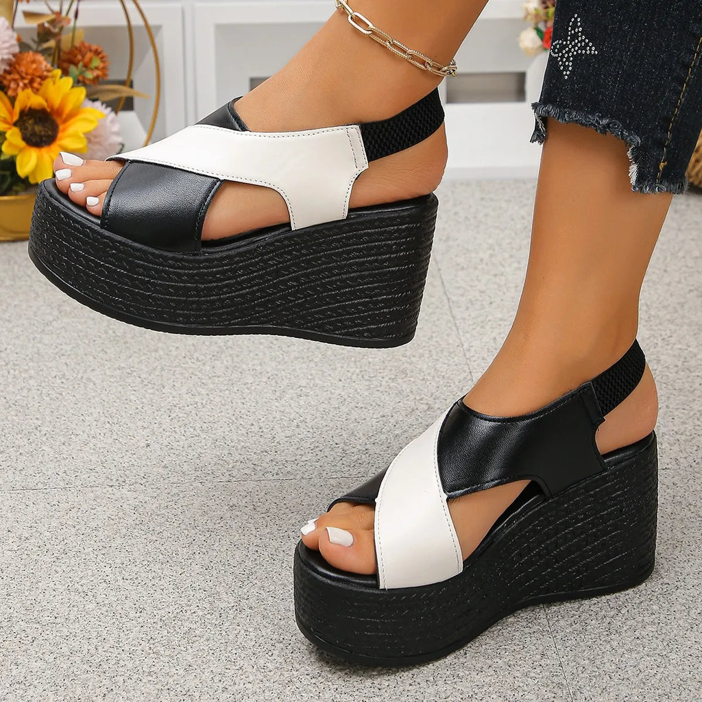 2026 Summer Women Shoes Sandals Leather Strap Roman Shoes Fashion Outdoor Thick Sole Non-slip High Heels Platforms Sandals