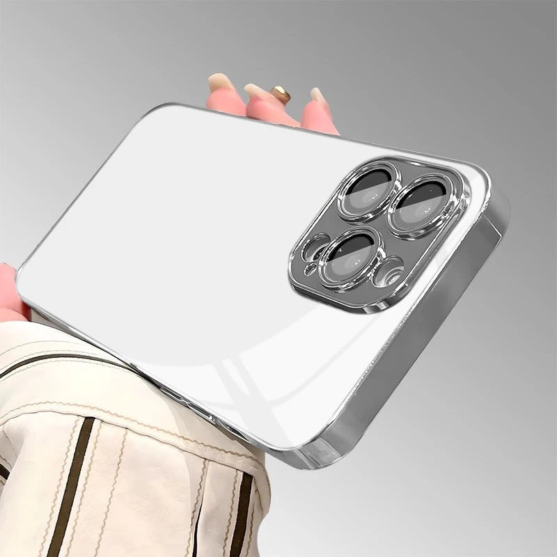 Silver Metallic Paint Electroplated Glass Phone Case for Iphone 17 17Air 16 15 14 13 12 11 Pro Pro Max Plus 17E 16E Hard Cover