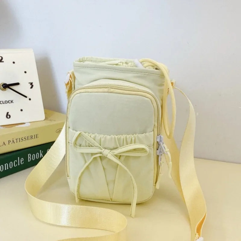 Fashion Soft Casual Crossbody Bag with Bow Decoration Adjustable Strap Multi-Compartment Versatile Shoulder Purse for Women