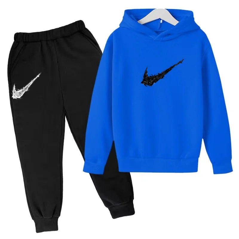 New Children's Sports Hooded Sweatshirt - Brand's Trendy Casual Hooded Top and Pants Set Suitable for Boys and Girls Aged 3 To13