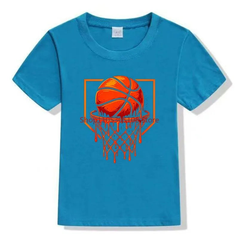 Rebounding Basketball Children's T-Shirt Pure Cotton Round Neck Fashionable Parent-Child Outfit Candy Color Family Outfit