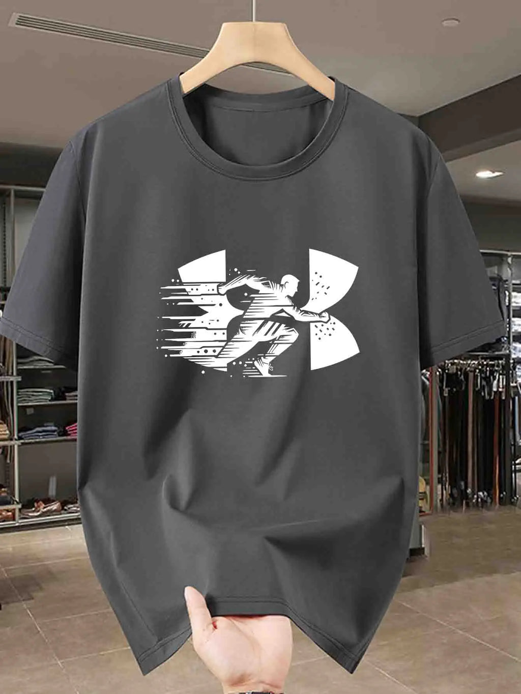 Men's summer casual comfortable breathable round neck T-shirt with letters and various shadow patterns outdoor fashion top