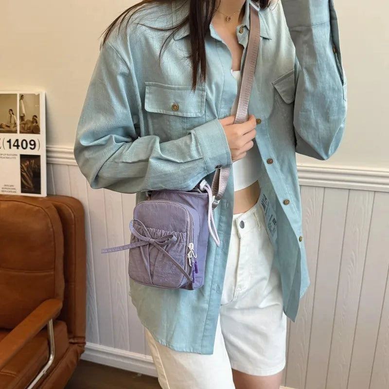 Fashion Soft Casual Crossbody Bag with Bow Decoration Adjustable Strap Multi-Compartment Versatile Shoulder Purse for Women