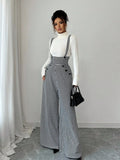 Overalls for Women's Winter Jumpsuit Black White Vintage Wide Leg Suspender Pants for Office Commute Casual Female Clothing