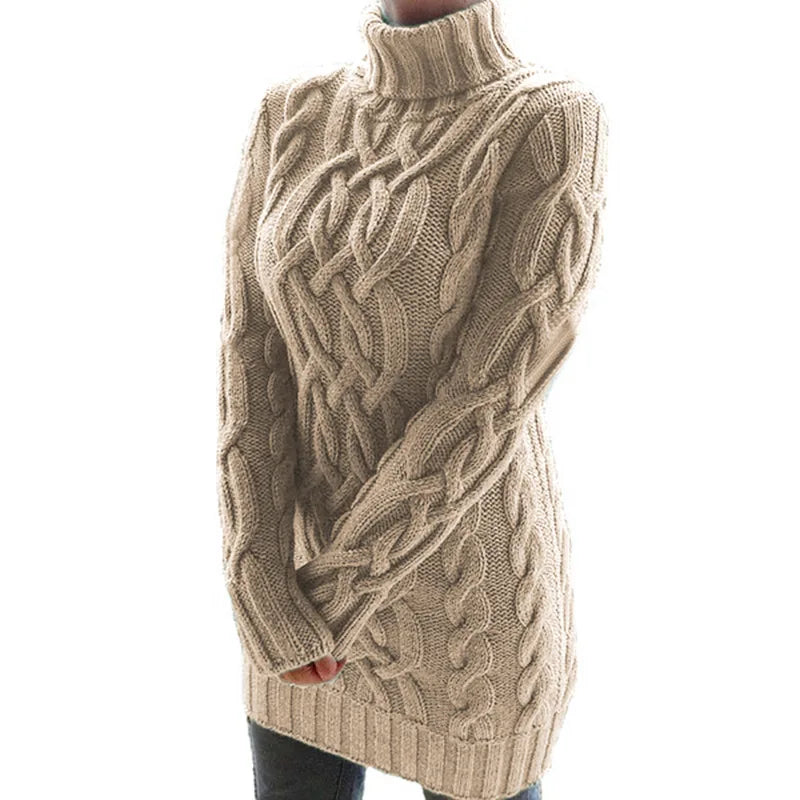 Autumn Winter Thicken Sweater Dresses For Women Turtleneck Long Sleeve Knitted Retro Sweaters Ladies Pullovers Sweater