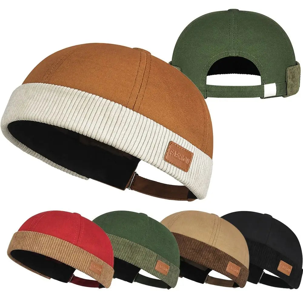 Casual Adjustable Brimless Hat Vintage Corduroy Docker Cap Solid Color Hip Hop Skullcap Summer Spring