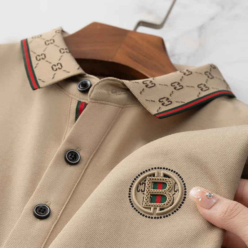 Fashionable Summer Mens Clothing Brand Exquisite Badge Letter Style Breathable Short Sleeve Comfortable Cotton Casual Polo Shirt