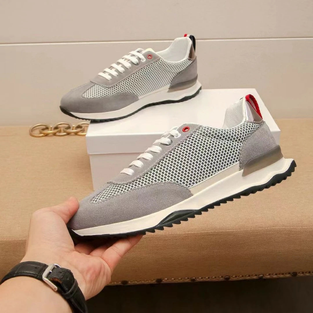 Luxury Brand Men's Shoes Handmade Casual Sneakers Mesh Suede Top-Grain Cowhide Upper Lining Breathable Footwear Holiday Gifts
