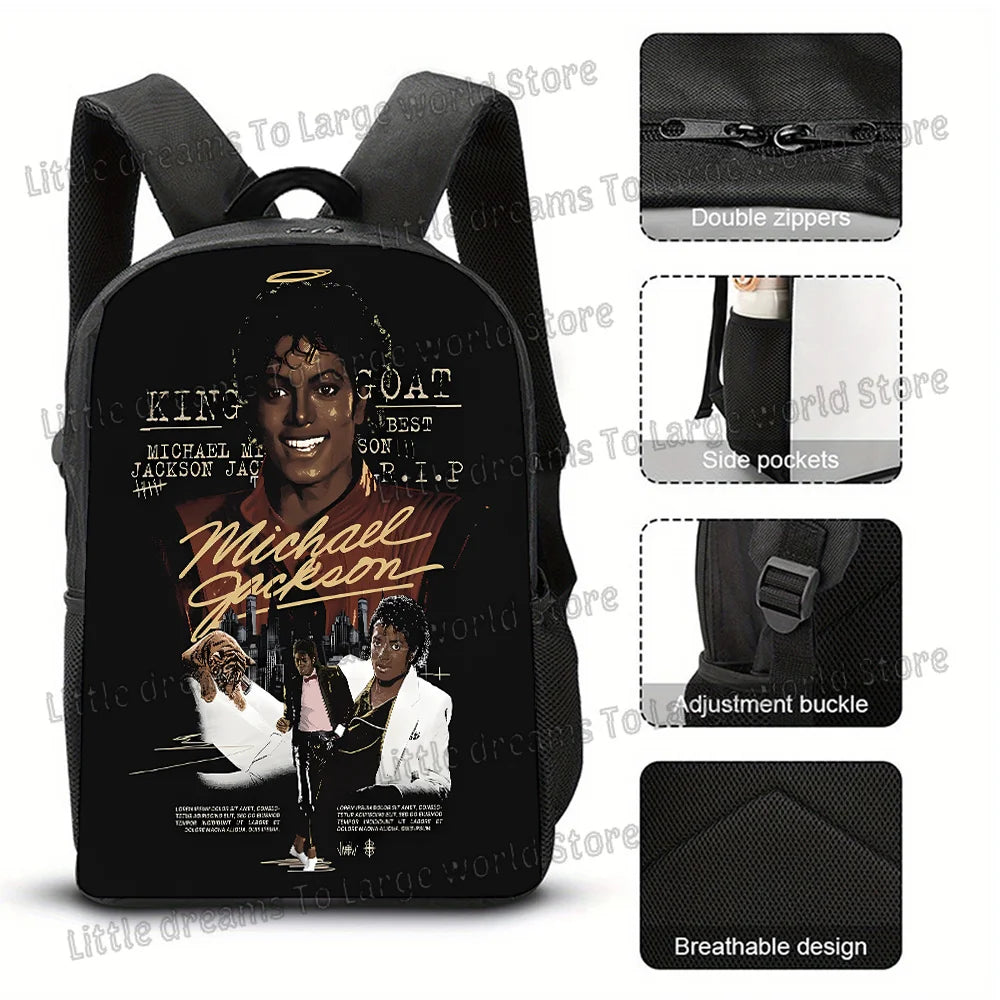 Michael Jackson Backpacks Student 3D Printing 16inch School Bags Boys Girls Outdoor Sports Rucksack Large Travel Knapsack Gift