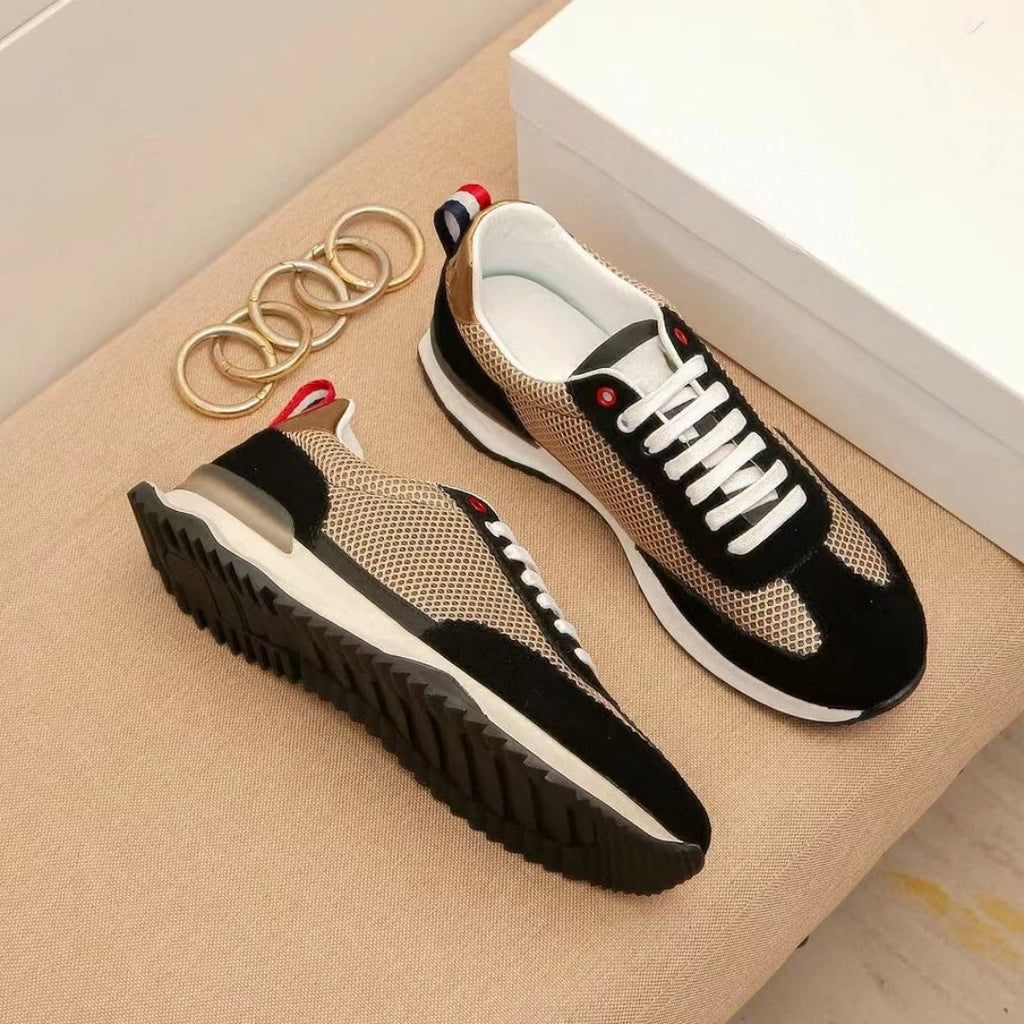 Luxury Brand Men's Shoes Handmade Casual Sneakers Mesh Suede Top-Grain Cowhide Upper Lining Breathable Footwear Holiday Gifts
