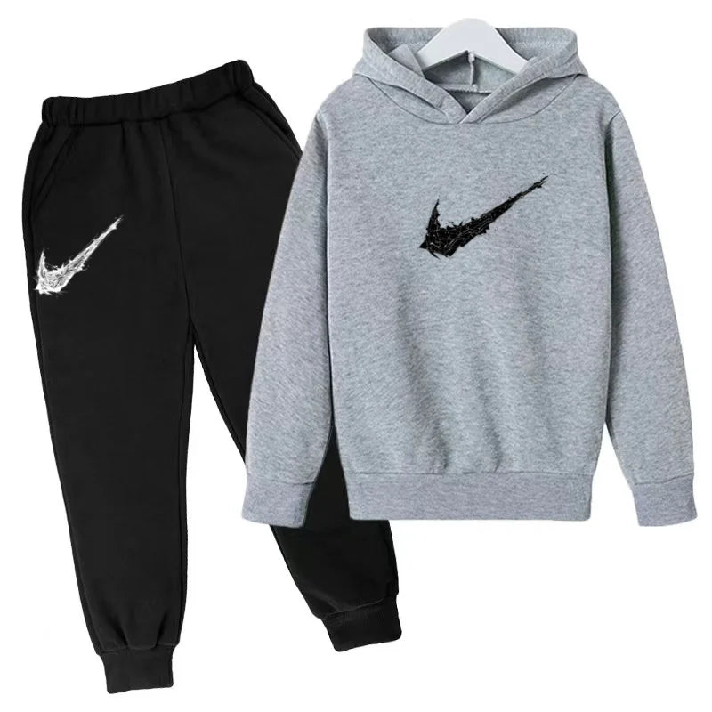 New Children's Sports Hooded Sweatshirt - Brand's Trendy Casual Hooded Top and Pants Set Suitable for Boys and Girls Aged 3 To13