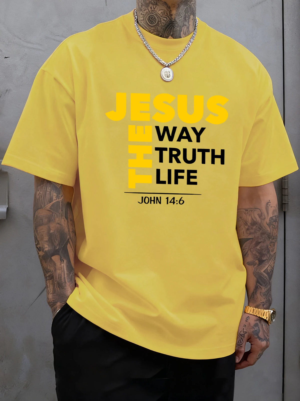 Jesus The Way Truth Life Prints T-Shirt Mens Cotton Hip Hop T Shirts All-Match Fashion Clothing Oversized Summer Sportswear
