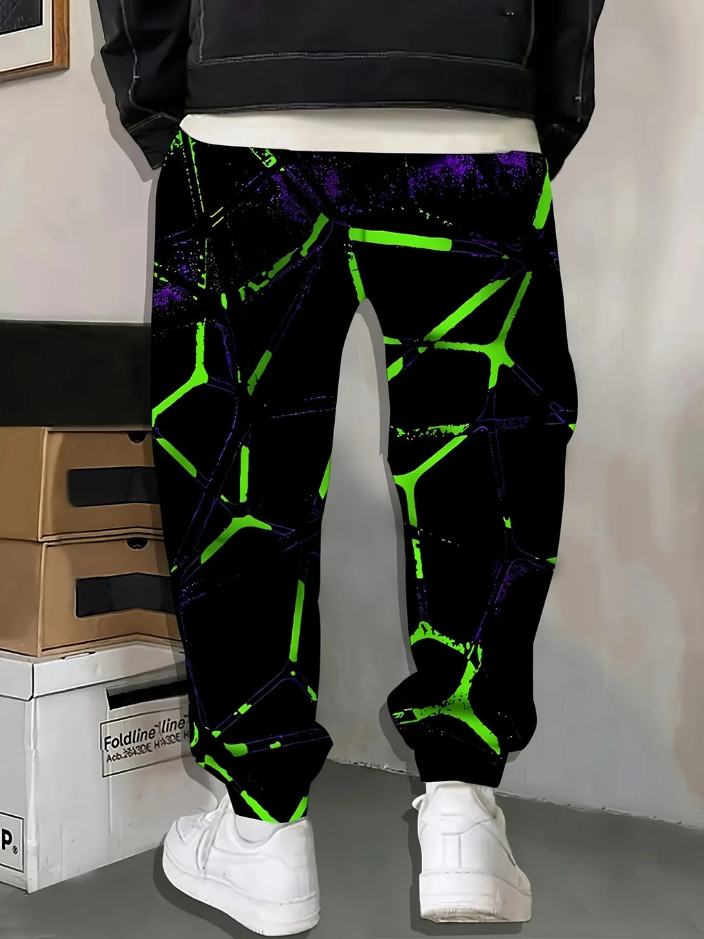 New Men's Autumn Neon Stripe Printed Soft and Comfortable Drawstring Pants Outdoor Urban Street Style Pants