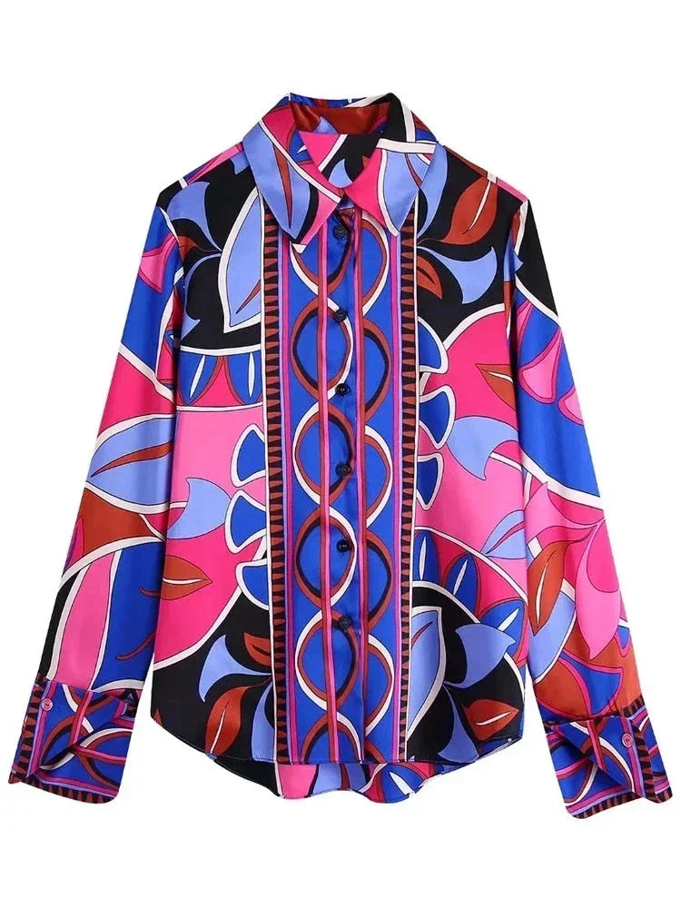 Casual Summer Suit Flowing Print Loose Sleepwear Women 2 Piece Long Sleeve Wide Leg Pants Women Pajamas Set Pijama  Pyjama