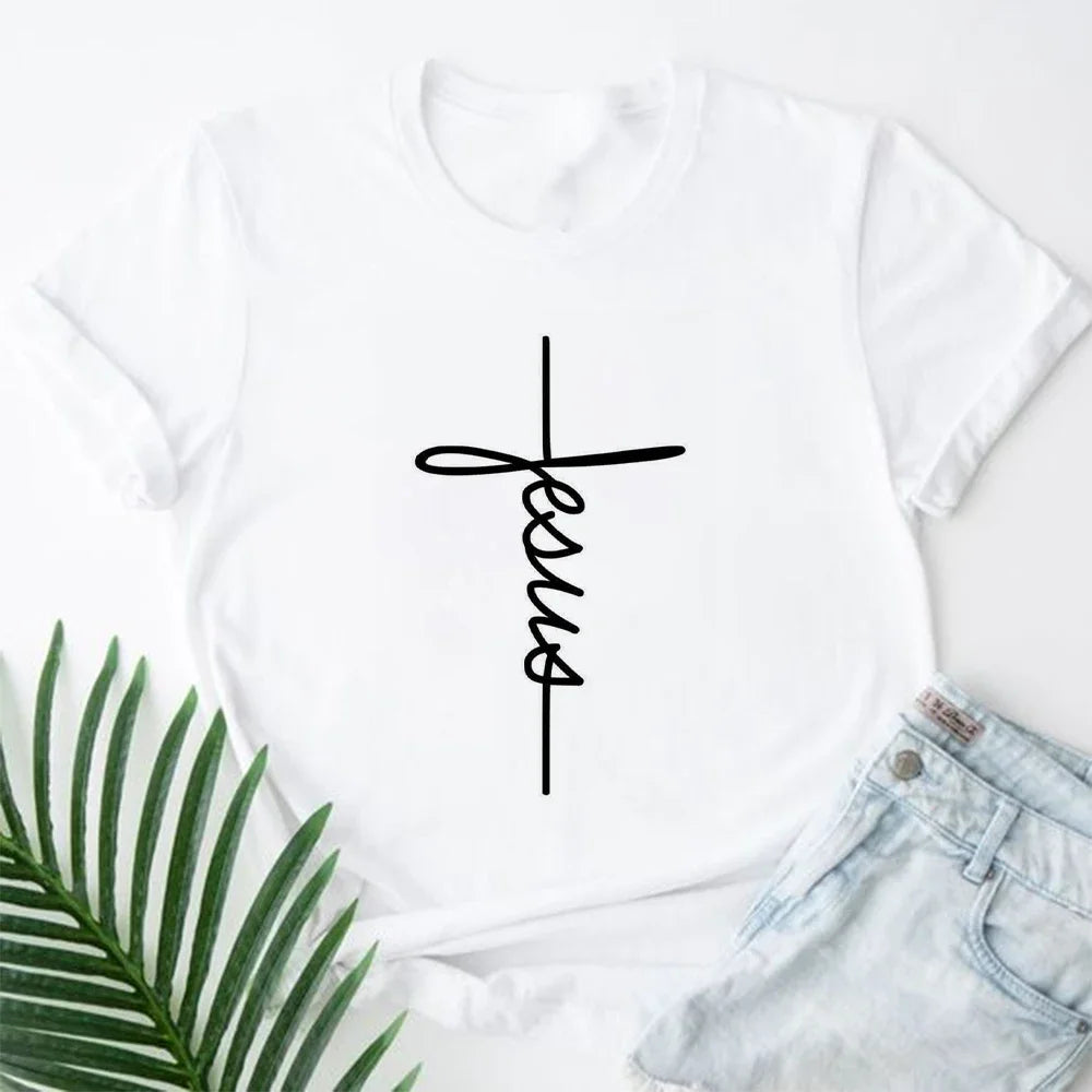 2026 Jesus Is King Letter Print Women T-shirt Christian Faith Hope Love Harajuku T Shirts Religion O-neck Tops Tees Streetwears