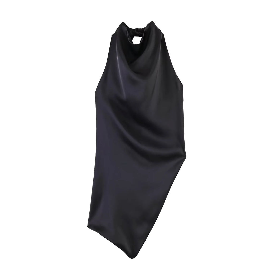 Women's Top 2026 Spring New High-End Fashion Sexy Hot Satin Sleeveless Asymmetrical Halter Backless Women's Vest Top