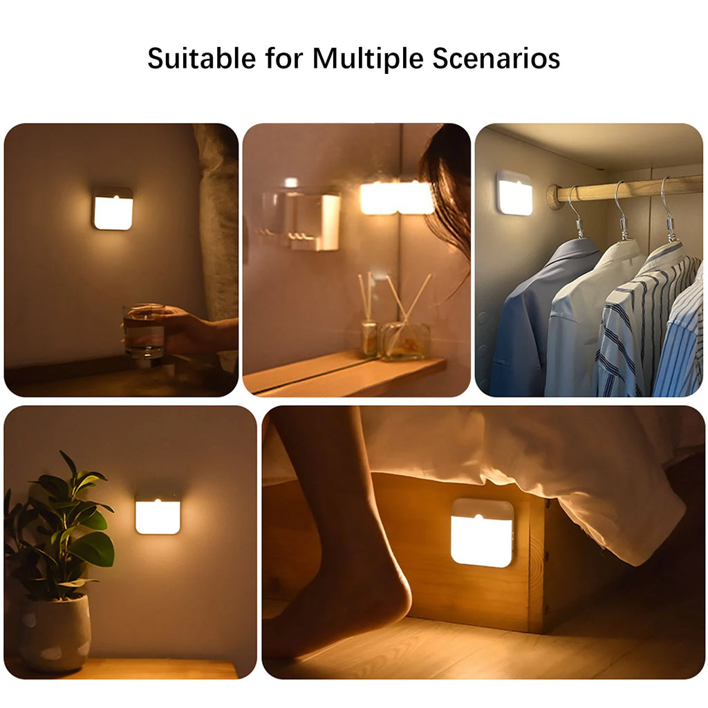 Motion Sensor Light Led Usb TYPE-C Charging Square Lamp for Bedroom Kitchen Stair Hallway Wardrobe Cupboard Lighting Night Light
