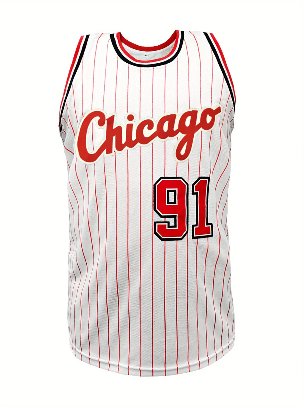 Men's #91 White Striped Basketball Jersey Breathable Sleeveless 3d Printed Training and Competition Wear Suitable for Sports