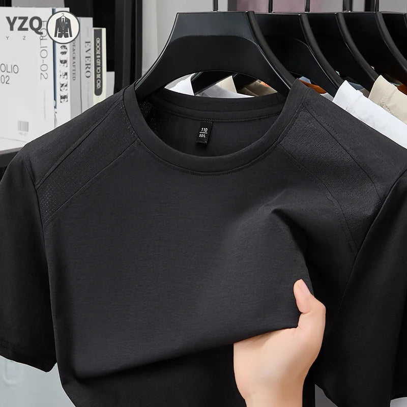 Urban Casual Mens Vent Shoulder Short Sleeve Tee Soft Breath Cloth Pub Visit Short Trip Weekend Gathering Apparel