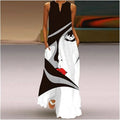 Fashion Lady Summer Long Women's Dress Black Sleeveless Loose Face Print Elegant Party Dresses For Women Casual Beach Dress Robe