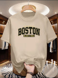 Men's summer fashionable casual sporty loose style Boston print pattern comfortable breathable round-neck T-shirt top
