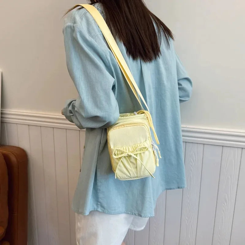 Fashion Soft Casual Crossbody Bag with Bow Decoration Adjustable Strap Multi-Compartment Versatile Shoulder Purse for Women