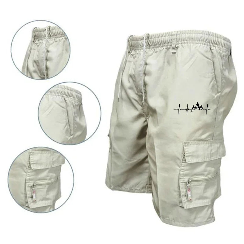 Men's Casual Work Shorts Multi-pocket Loose Drawstring Cargo Shorts Outdoor Sports Short Pants for Men Streetwear