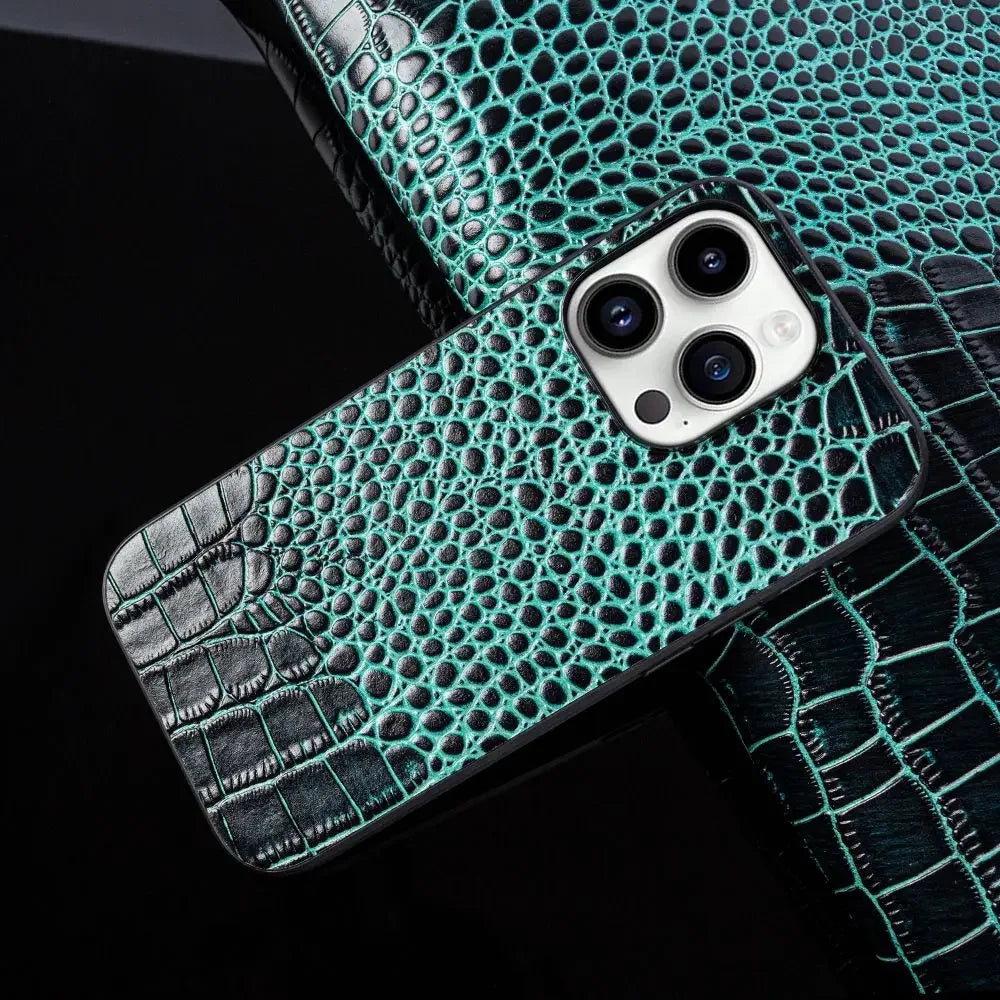 For iphone 14 pro case Crocodile Genuine Leather Cover Etui Coque Shockproof for Funda iphone15pro XR XSMax 11 8plus 12 Carcasa