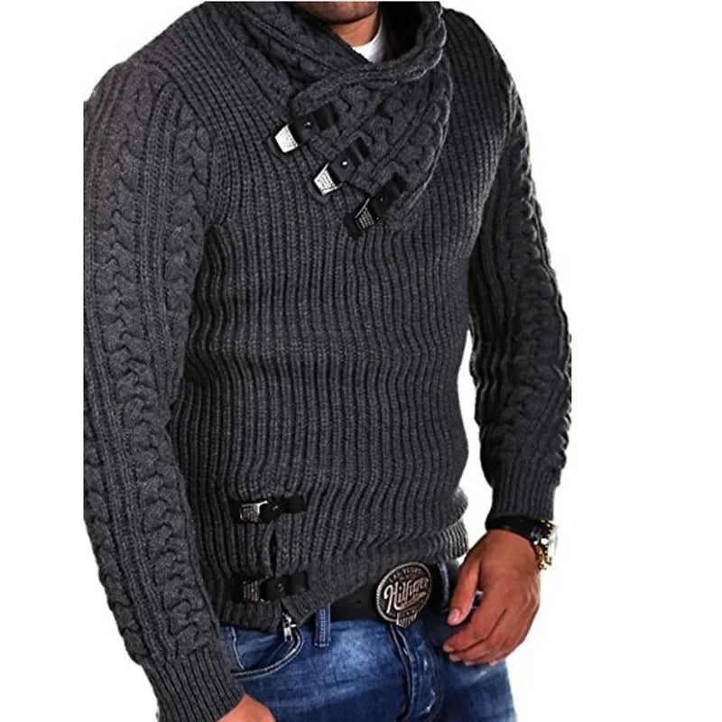 Sweaters Men Pullovers Knitted Full Sleeve Mock Neck Tops Knit Solid Slim Fit Top Splice Casual Regular Autumn Winter 2024