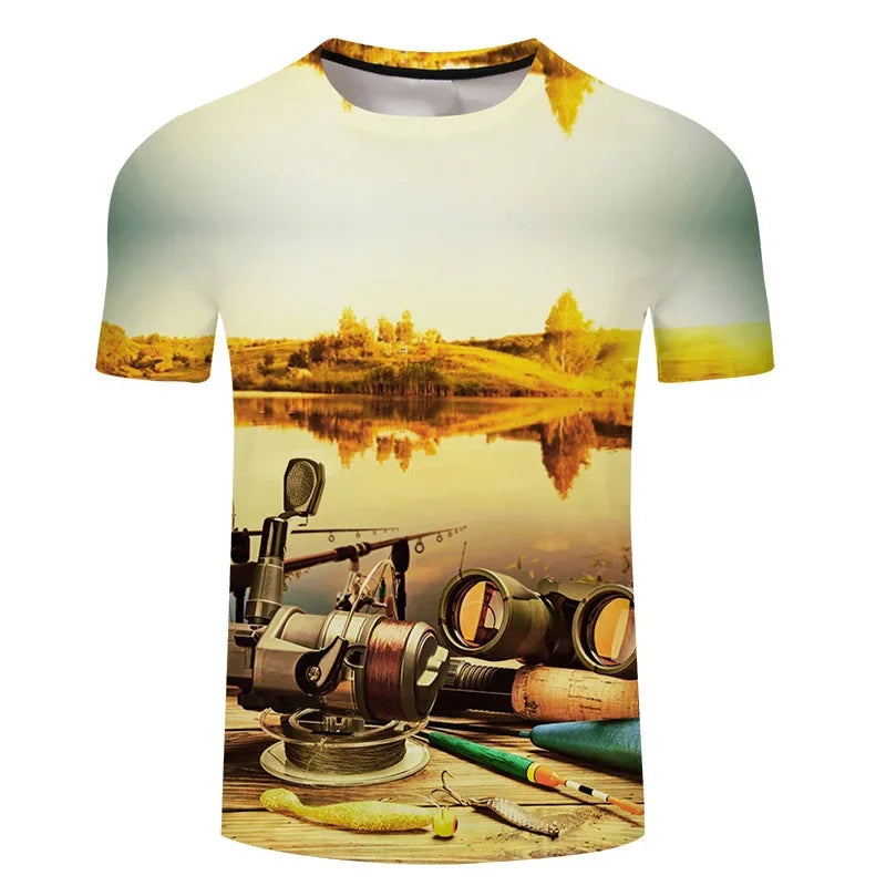 Fishing Is Calling You Crewneck Printed T Shirts Graphic Hipster Work Out Summer Streetwear Top Tee Men Women Clothing