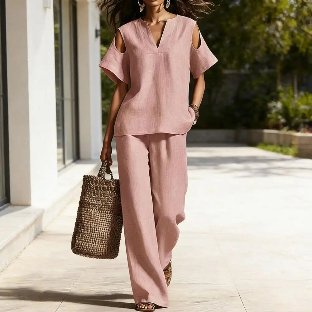 Women Two-piece Suit Summer Women's Set, Women's Short Sleeved Fashion Casual Pants Two-piece Set Versatile Women Clothing