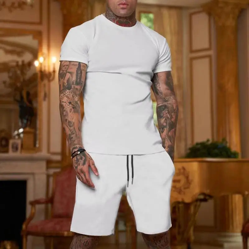 2026 Fashionable and casual summer outdoor sports suit men's breathable T-shirt shorts casual and fashionable two-piece set