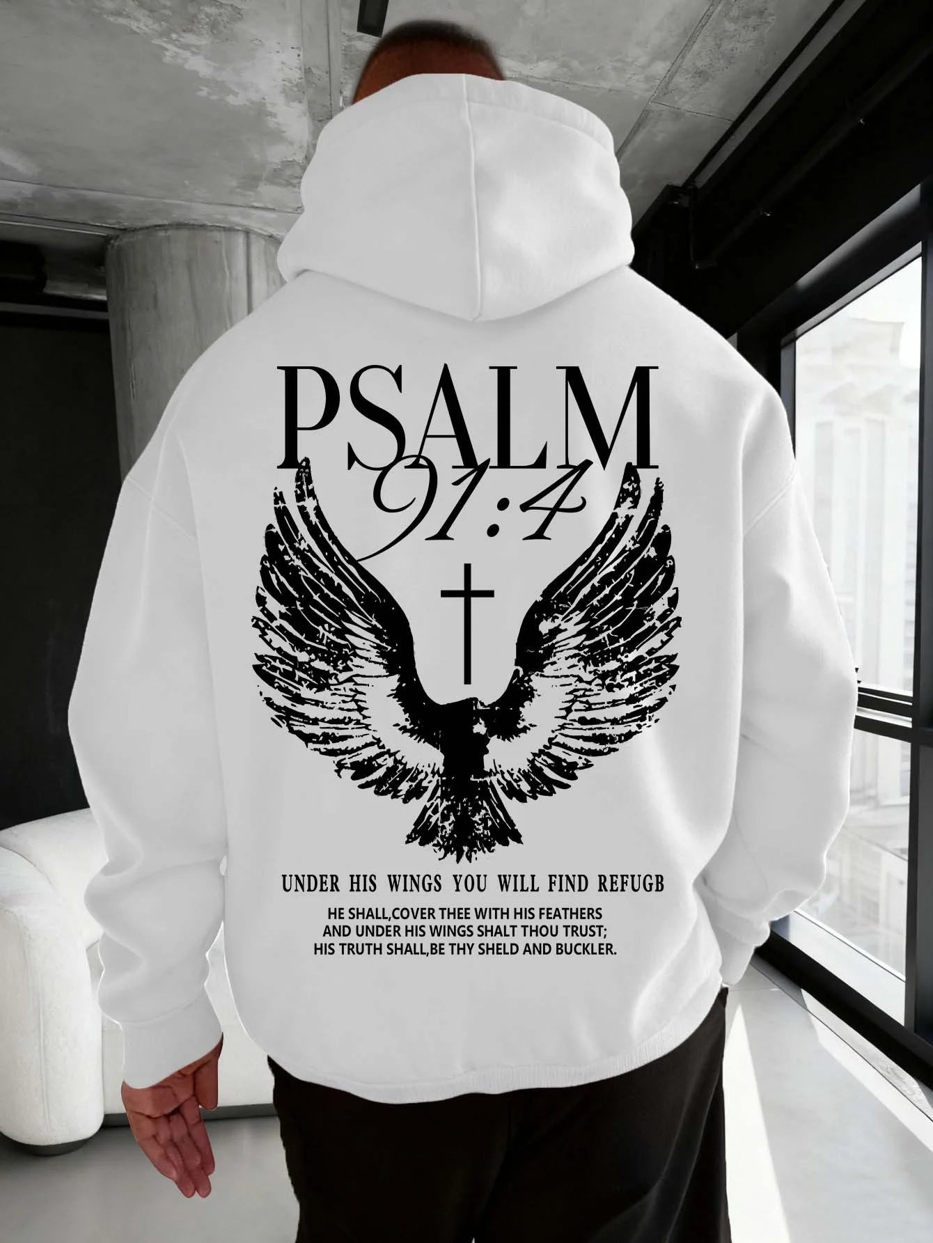 Christian Bible "Psalm" 91:4 Print Men Women Hoodie Street Casual Retro Harajuku Trend Fall Winter Pullover Sweatshirt Clothing