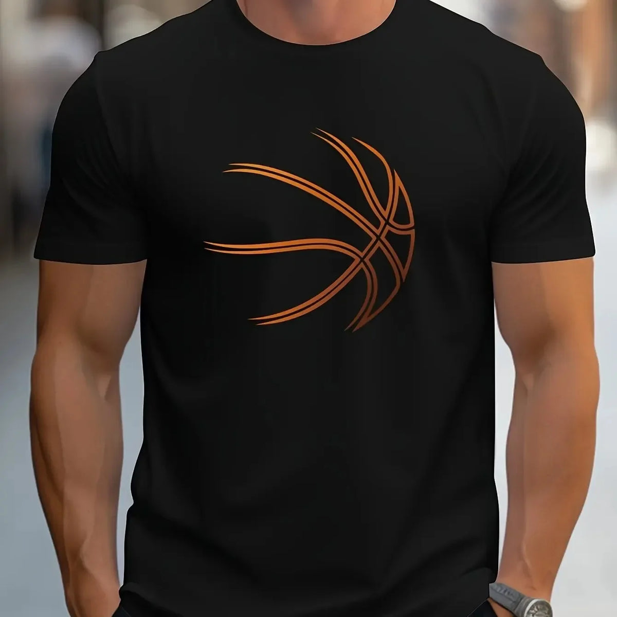 New Summer Men's Comfortable Casual Loose Oversized Basketball Pattern Print Sports Round Neck Short Sleeved T-shirt