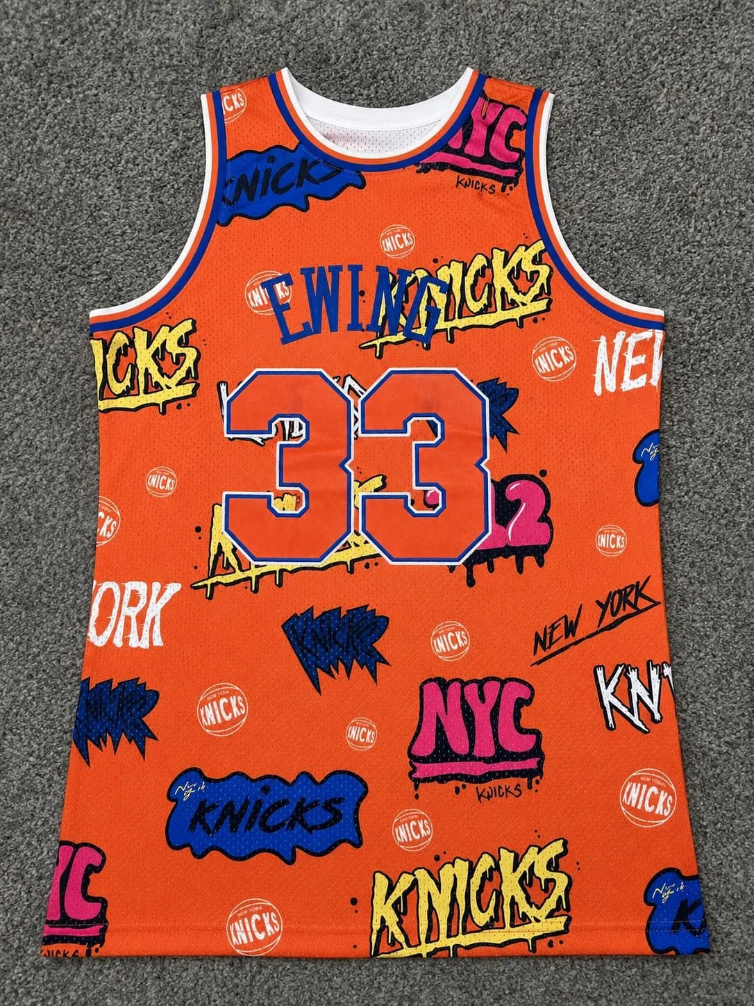33 New York Knicks Graffiti Basketball Jersey Splash Art Print Breathable Mesh Sleeveless Fan Sport Tank Uniform Kids and Family