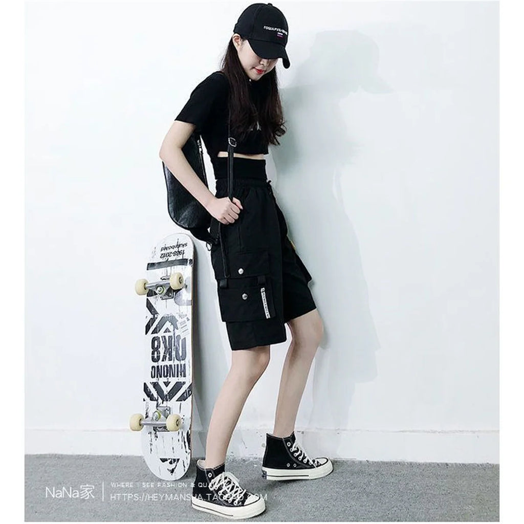 Gool Cargo Shorts for Women Harajuku High Waist Baggy Y2K Hip Hop Shorts Woman Streetwear Trendy Gym Big Pocket Bf Short Pants
