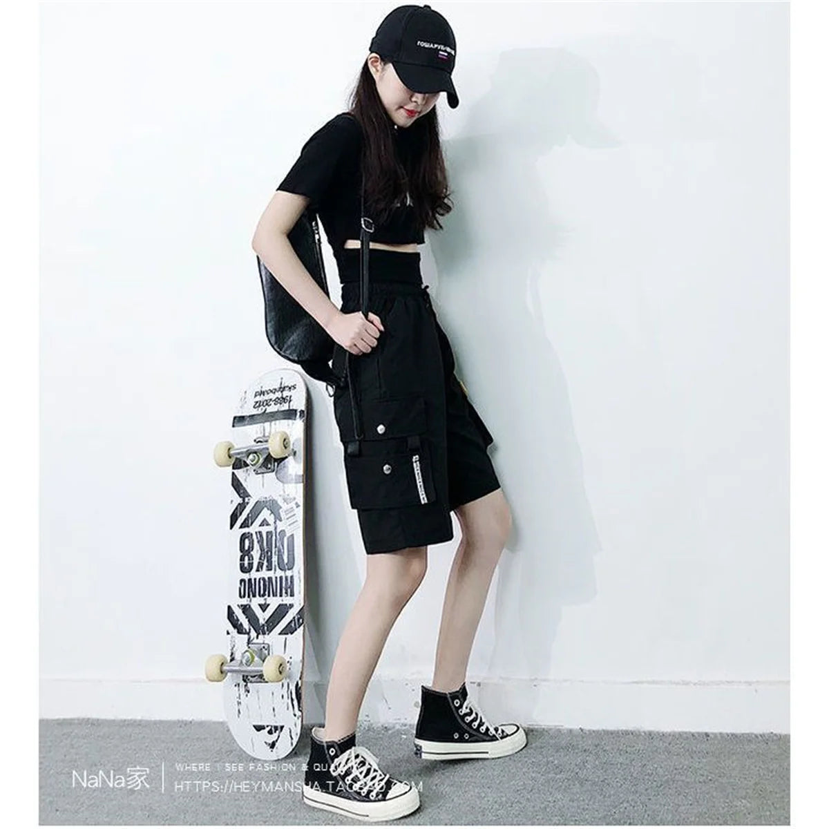Gool Cargo Shorts for Women Harajuku High Waist Baggy Y2K Hip Hop Shorts Woman Streetwear Trendy Gym Big Pocket Bf Short Pants