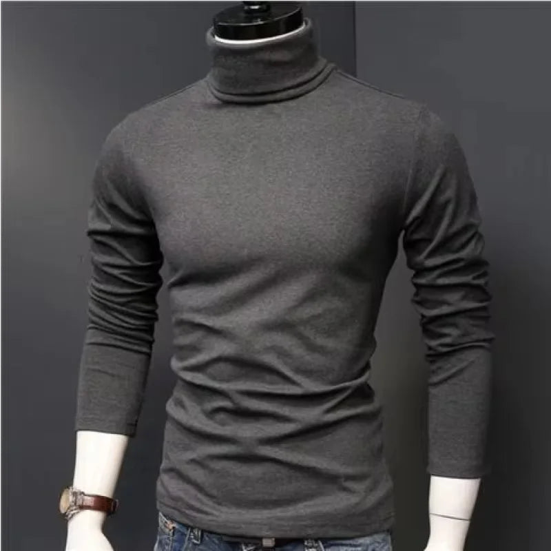 Spring Autumn Thin Men Pullovers Sweaters Turtleneck Knitted Sweater for Men  Clothing Male Sweaters Full Black White Tops