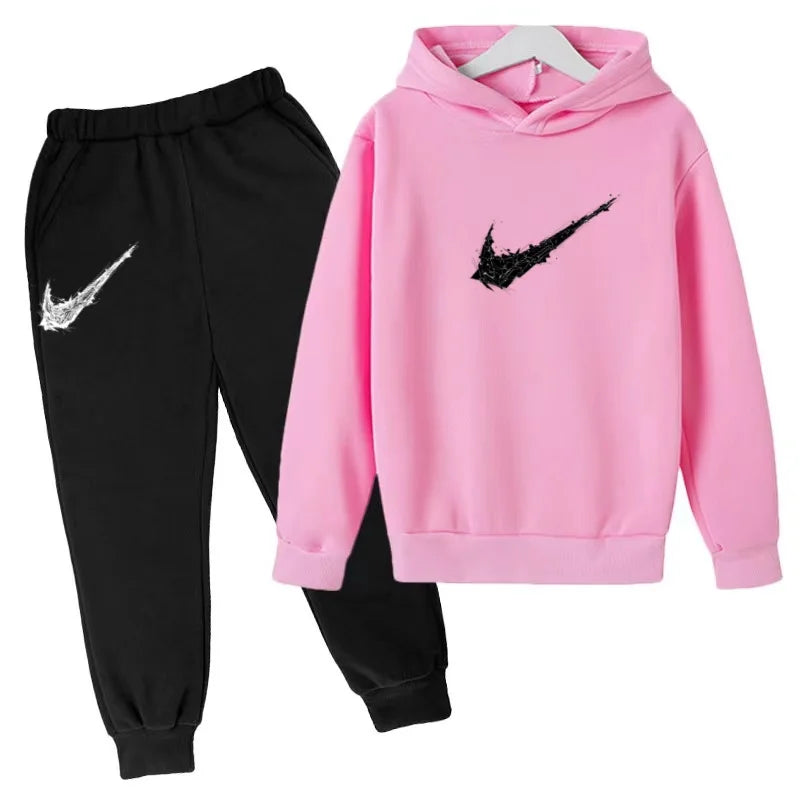 New Children's Sports Hooded Sweatshirt - Brand's Trendy Casual Hooded Top and Pants Set Suitable for Boys and Girls Aged 3 To13