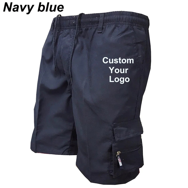 Fashion Mens Custom Your Logo Cargo Shorts New Side Multi-pockets Men Loose Work Shorts Casual Short Pants Male Summer Outdoor S