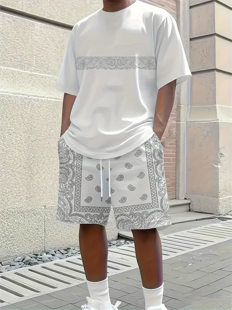 Spring New Men's Casual Tops And Shorts, Simple Basketball-printed Men's Round-neck T-shirts And Casual Shorts, Fashionable And