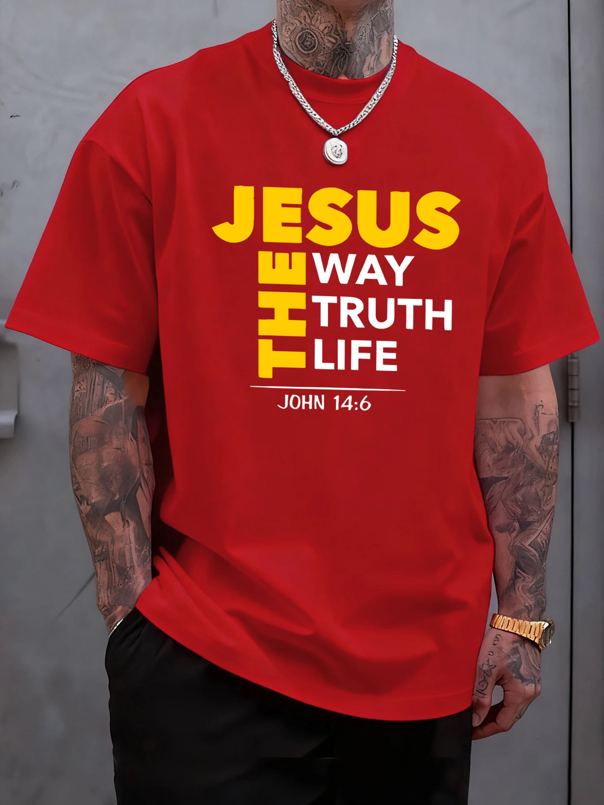 Jesus The Way Truth Life Prints T-Shirt Mens Cotton Hip Hop T Shirts All-Match Fashion Clothing Oversized Summer Sportswear