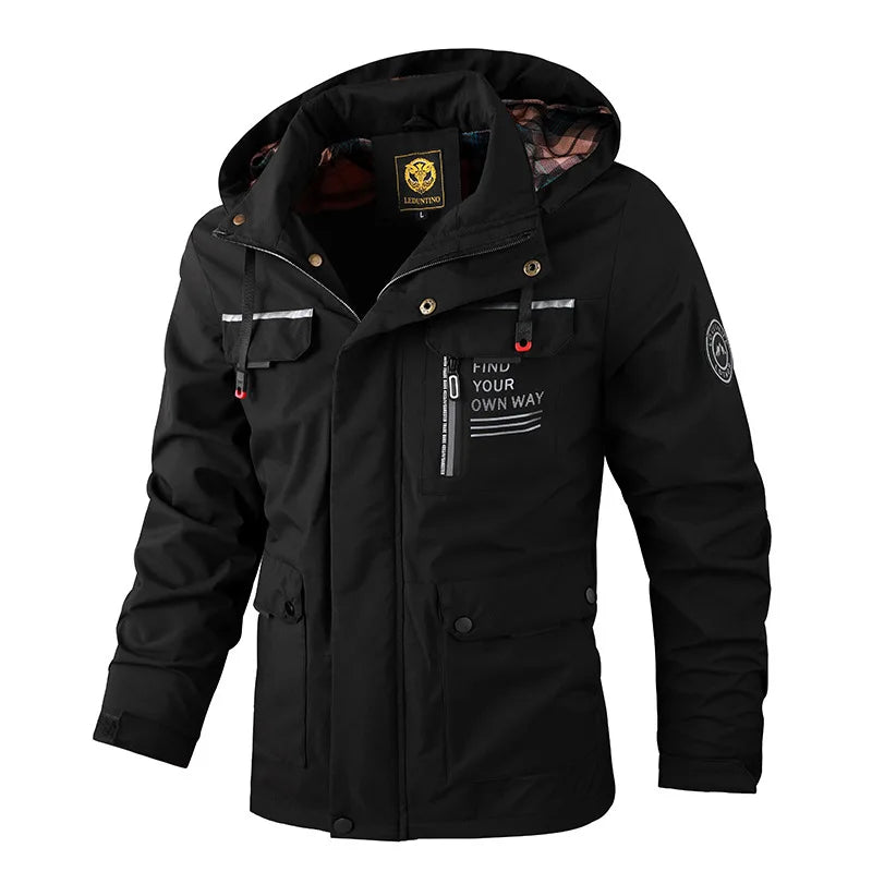 Fashion Men's Casual Windbreaker Jackets Hooded Jacket Man Waterproof Outdoor Soft Shell Winter Coat Clothing Warm Plus Size