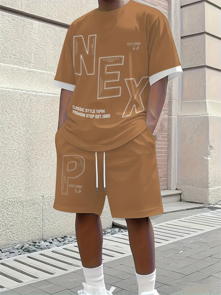 Spring New Men's Casual Tops And Shorts, Simple Basketball-printed Men's Round-neck T-shirts And Casual Shorts, Fashionable And