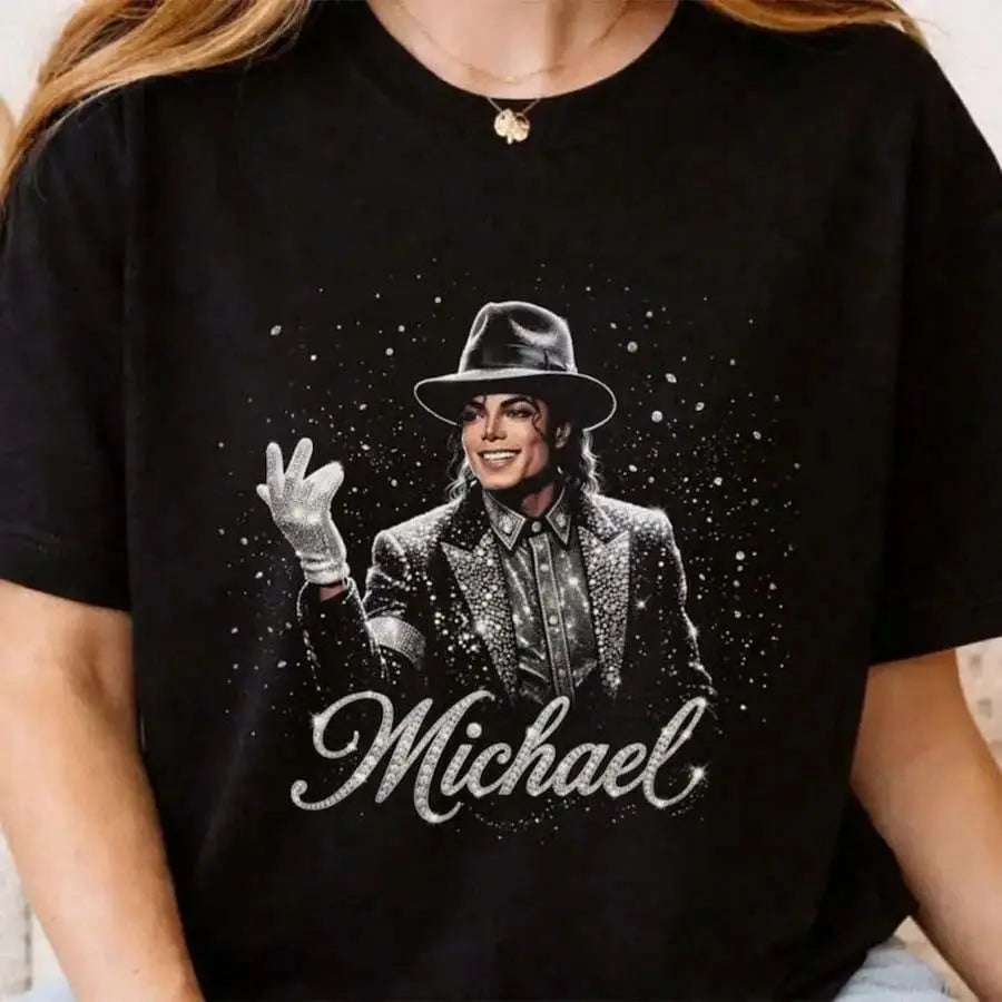 Portrait & Gold Signature Summer Rock Y2k Streetwear Michael Jackson T-Shirt Vintage Graphic Print Tee Casual Loose Top Unisex