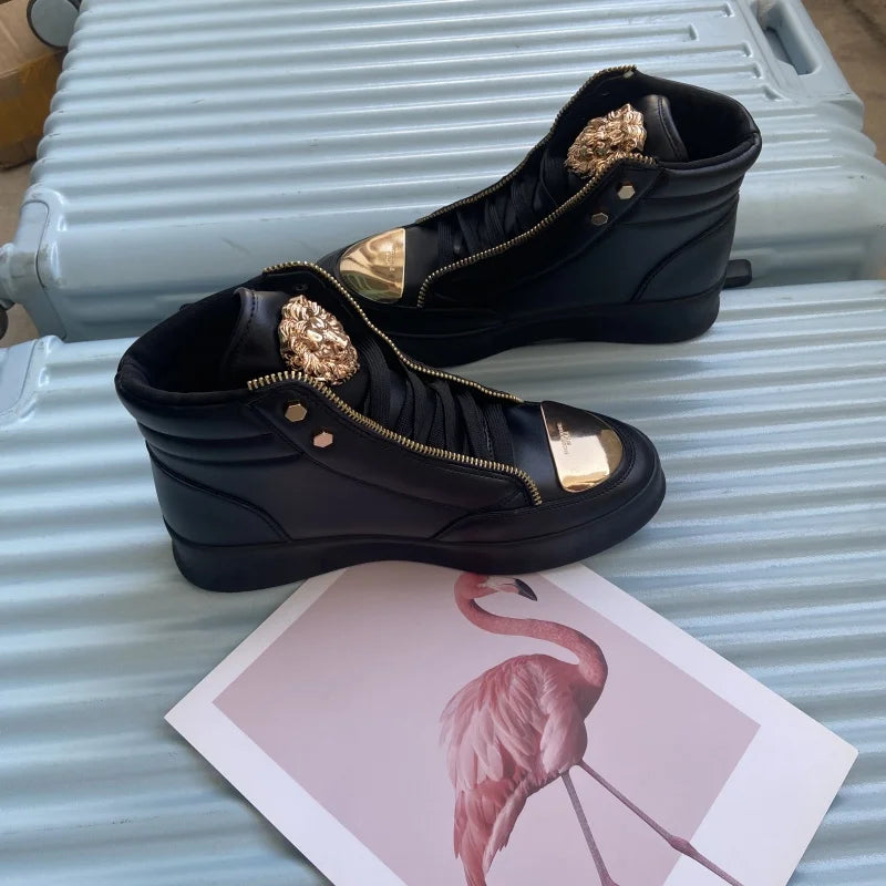 Zip decoration casual sneaker designer shoes for man luxury brand trainers running shoes high top sports casual ankle boots men