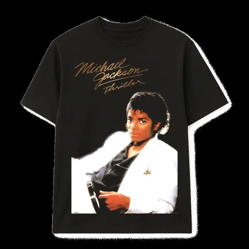 Portrait & Gold Signature Summer Rock Y2k Streetwear Michael Jackson T-Shirt Vintage Graphic Print Tee Casual Loose Top Unisex