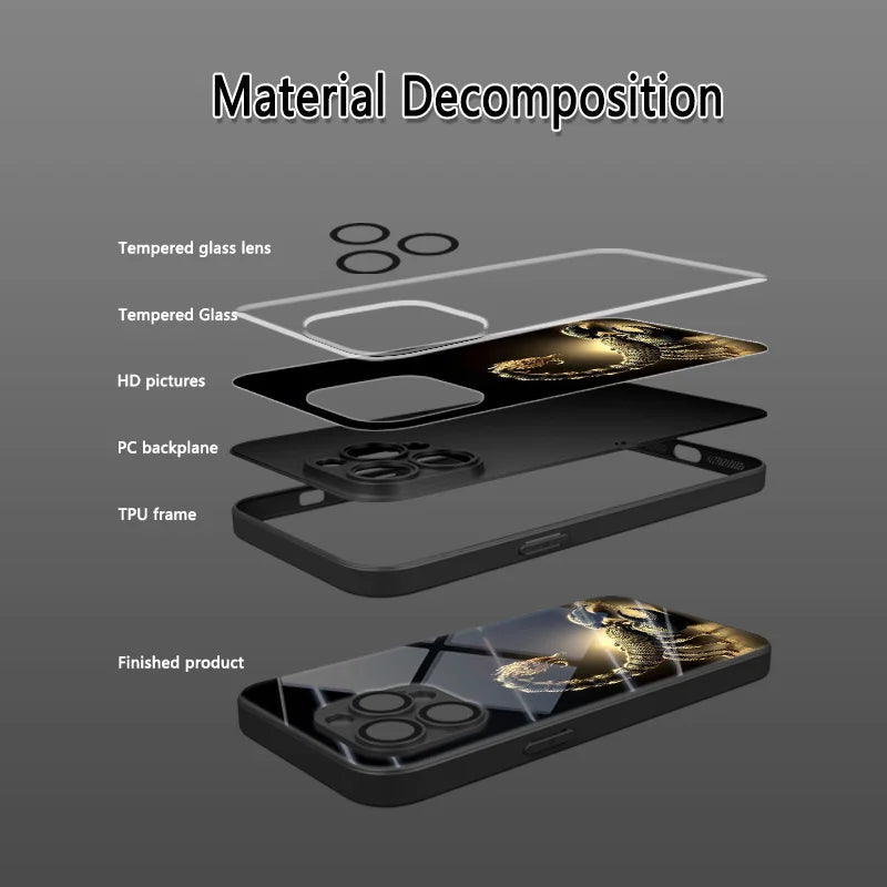 Light luxury gold scorpion pattern Phone Case For iPhone 17 16 16e 15 14 13 12 Mini 11 Air Pro XS Max XR X Plus Glass Silicone