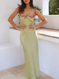 2024 Spring Summer New Women's Clothing Solid Color Embroidered Stitching Satin Sling Slim Dress